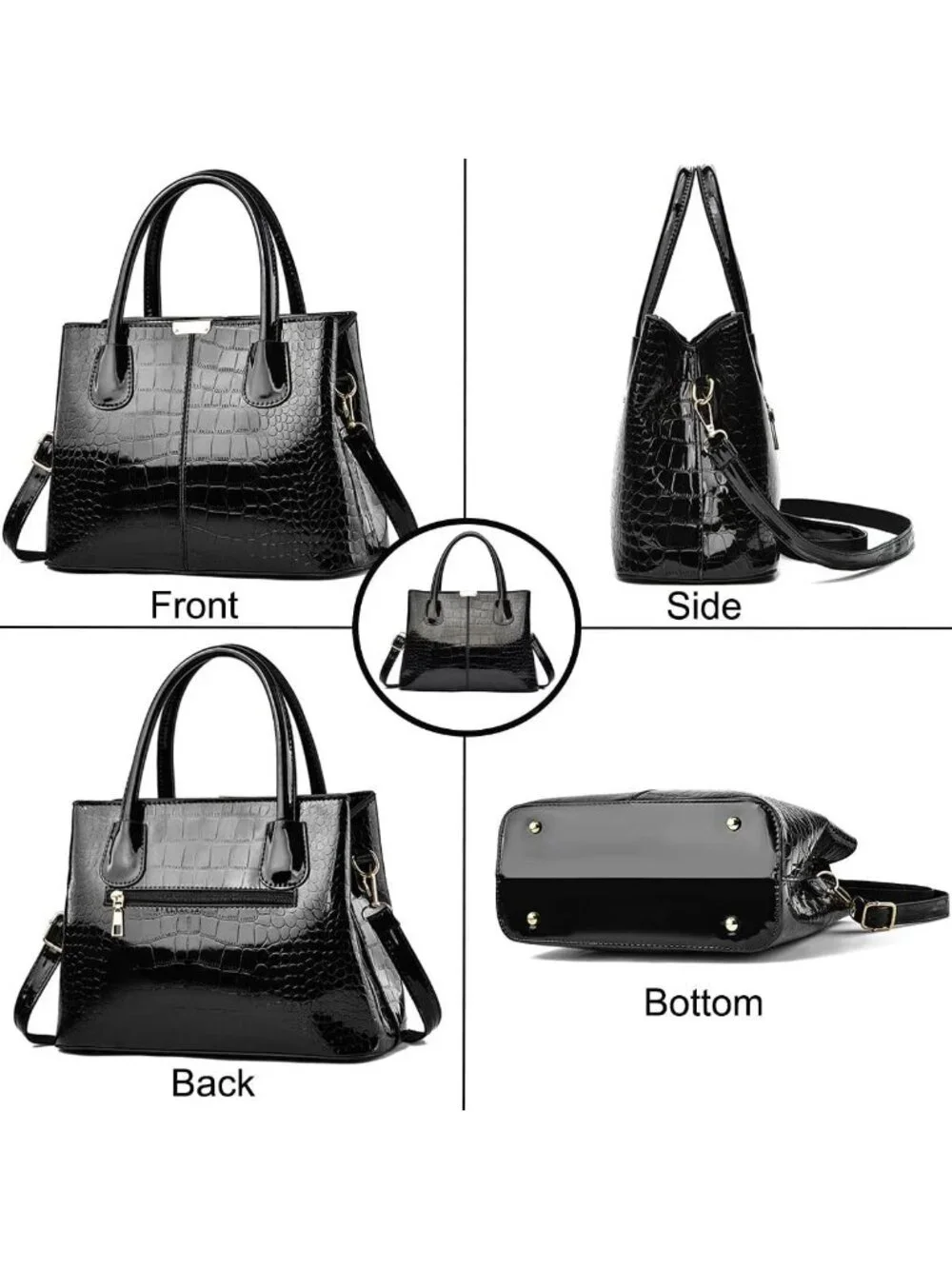 Stylish Patent Leather Crocodile Pattern Shoulder Bag & Tote for Women